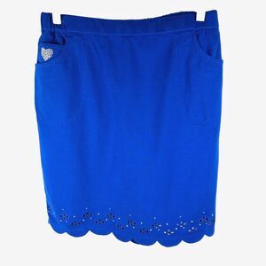 DREAM JEANNES Quacker Factory SKORT Scalloped Hem eyelet rhinestone Royal Blue S